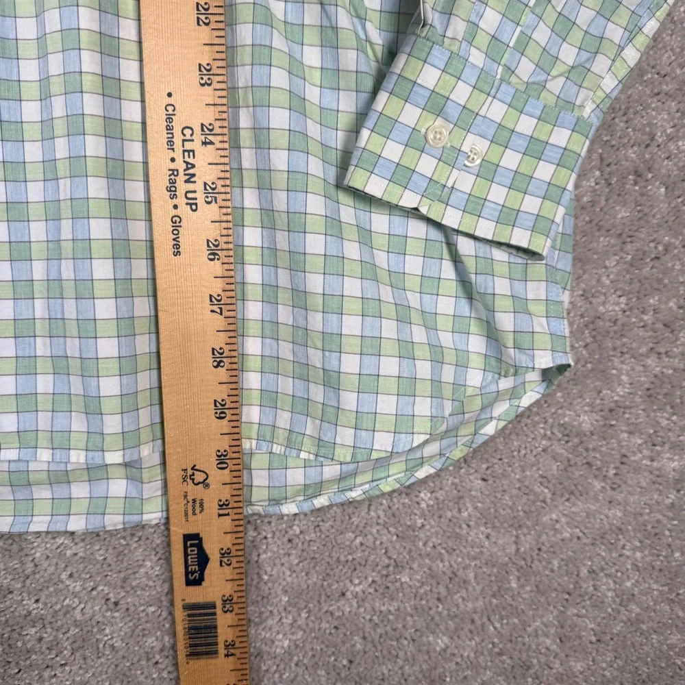 Peter Millar Men's Large Green Blue Gingham Plaid Button Down Shirt Long Sleeve
